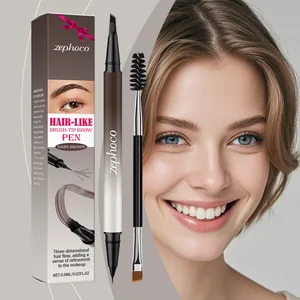 Zephoco hair-like brush-tip eyebrow pen in dark brown with dual-ended brush and box