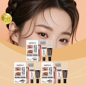 Kit de tinte de cejas semipermanente impermeable Zephoco con herramientas en tres tonos