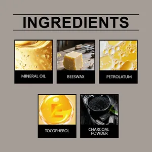 Vista dettagliata degli ingredienti della matita per sopracciglia con cera d'api e carbone