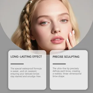 Close-up of realistic eyebrow makeup with waterproof and precise sculpting benefits.