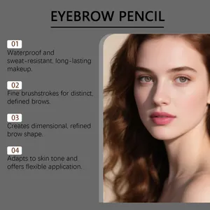 Grey-brown micro-carving eyebrow pencil showing waterproof and long-lasting features