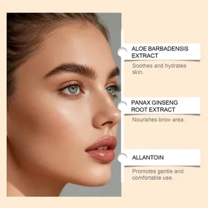 Dettaglio degli ingredienti per sopracciglia come Aloe, Ginseng e Allantoina per la pelle.