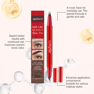 Close-up of zephoco hair-like dual brush-tip brow pen for natural fuller looking eyebrows.