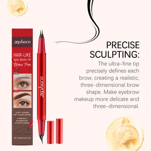 Professional Zephoco dual-ended brow pen in dark brown with ultra-fine tip for precise sculpting.