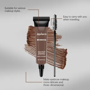Detailansicht von Zephoco wasserfestem braunem Augenbrauengel mit Applikatorbürste und Textur