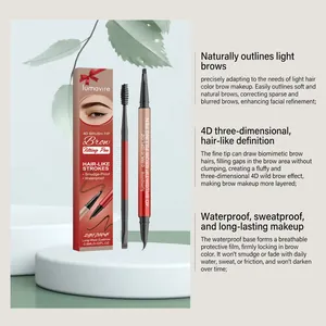 Detailed view of Lumavire 4D waterproof eyebrow pen in dark brown with product features