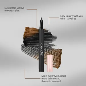 Detail view of Zephoco microblading eyebrow pen with 4-fork tip and makeup swatches