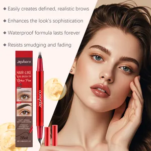 Zephoco black dual-tip eyebrow pen showing hair-like strokes and waterproof features