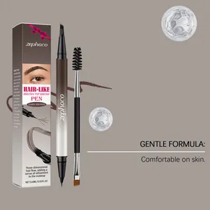 Detail of Zephoco dark brown hair-like brow pen with dual-ended brush design