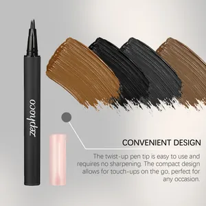 Detail of Zephoco eyebrow pen tip and color swatches with convenient design features.