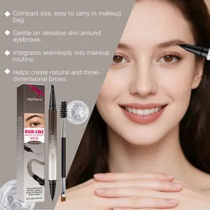 Macro view of Zephoco dark brown eyebrow pen and brush tip for realistic hair strokes