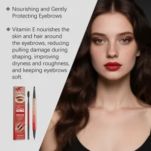 Detail view of 4D waterproof eyebrow pencil in dark brown with professional model effect