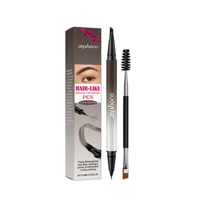 Professional Zephoco dark brown microblade eyebrow pen with double-ended spoolie brush tip