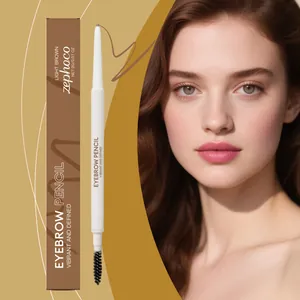 Detailed view of dual-ended eyebrow pencil and natural brow look on professional model
