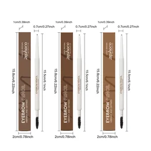 Dimensions of Zephoco double-ended eyebrow pencil and packaging in cm and inches.