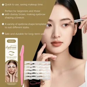 Professional eyebrow stencil shaper kit with stencils and razor trimmer detail view