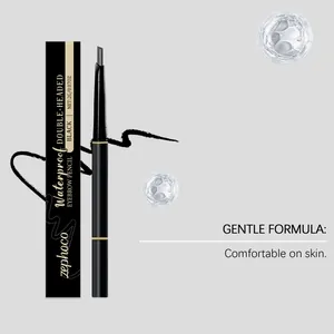 Close-up of Zephoco black double-headed eyebrow pencil featuring its gentle formula