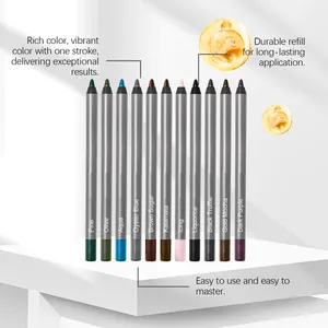 Professionele set van 12 veegvaste gladde eyeliner gelpotloden in felle kleuren