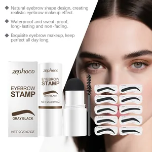 Gray black eyebrow stamp kit with stencils and brush for natural makeup look