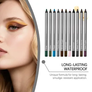 Detail van 12 waterproof gel eyeliner potloden met gekleurde punten en vlekbestendige formule