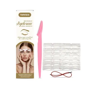 TORVIKX 12pcs reusable eyebrow stencil shaper kit with razor trimmer and drawstring strap.