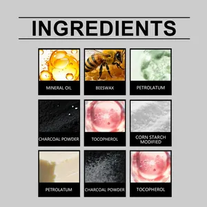 Detailed view of key ingredients in black eyebrow dye kit including beeswax