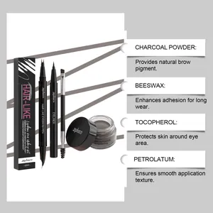 Zephoco grey eyebrow makeup kit ingredients detail including brow pomade and eyeliner