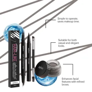 Kit de maquillaje de cejas gris con lápiz, delineador y pomada para cejas naturales