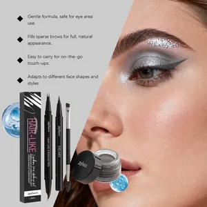 Grey eyebrow makeup kit with pomade and hair-like pens for natural brows