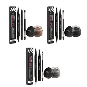 Set completo de maquillaje de cejas impermeable con lápiz, pomada y pincel en tres tonos.