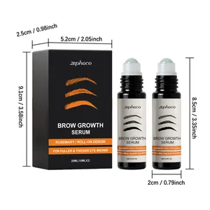 Detail view of Zephoco rosemary brow growth serum set with product dimensions and roll-on