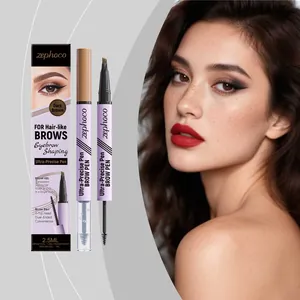 Detailed view of Zephoco 2-in-1 eyebrow pen in dark brown with ultra-precise 4-tip head