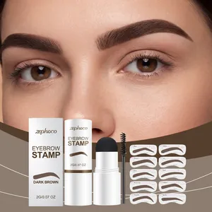 Zephoco Kit Timbro per Sopracciglia Marrone Scuro Set Polvere Sopracciglia One-Step Con 10 Mascherine Riutilizzabili e Pennello Donna