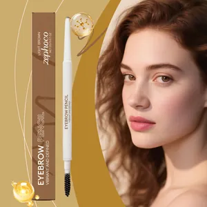 Close-up of Zephoco double-ended eyebrow pencil with brush and light brown shade