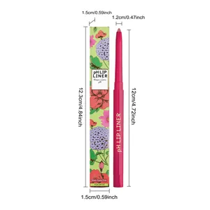 Detailansicht mit Abmessungen des lippenkonturenstifts in Bohnenpastenrosa und Blumenbox