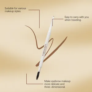 Close-up detail of light brown double-ended eyebrow pencil with brush for natural brows