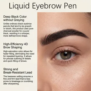 High-definition close-up showing the deep black pigmented effect of 4D liquid eyebrow pen