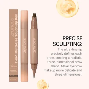 Detail view of zephoco 2-in-1 touch-up pen brush heads for precise eyebrow sculpting.