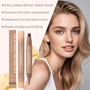 Professional detail of 2-in-1 dark brown eyebrow and hairline touch-up pen with model