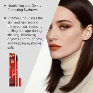 Zephoco black liquid eyebrow pen detail showing nourishing features with Vitamin E extract