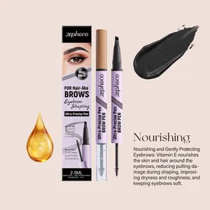 Set matita per sopracciglia impermeabile 2-in-1 Zephoco e gel trasparente Gray Black.