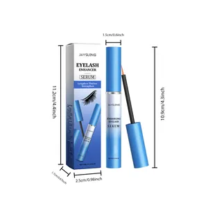 Blaue Wimpernserumflasche und Verpackung mit den Maßen 11,2 cm mal 2,5 cm