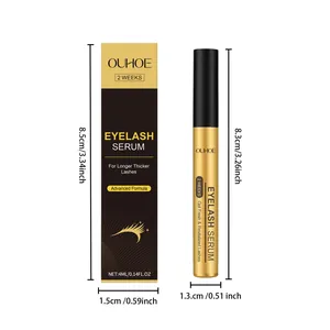 Detailed dimensions of OUHOE eyelash serum bottle and packaging box in both cm and inches