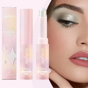 Detail of ZEPHOCO starlight white glitter eyeshadow stick and model eye makeup effect