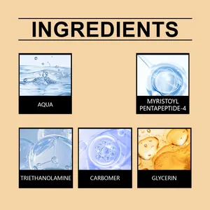 Macro detail view of active ingredients for eyelash growth serum including peptides