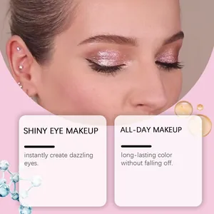 Close-up view of pink purple glitter liquid eyeshadow with a shimmering party look