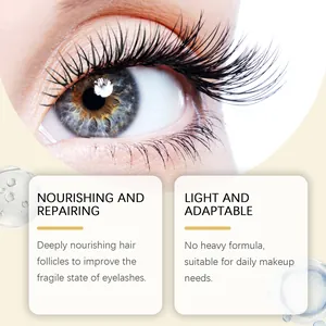Detailed macro shot of long eyelashes highlighting nourishing and repairing serum benefits.