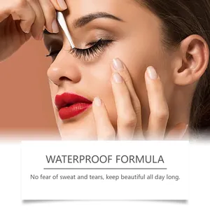 Close-up detail of waterproof eyelash glue formula for long-lasting lash application