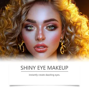 Detailed macro view of the golden pearlescent liquid eyeshadow effect on model eyes