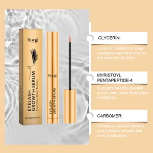 HOYGI eyelash growth serum detail featuring glycerin and peptide ingredient benefits